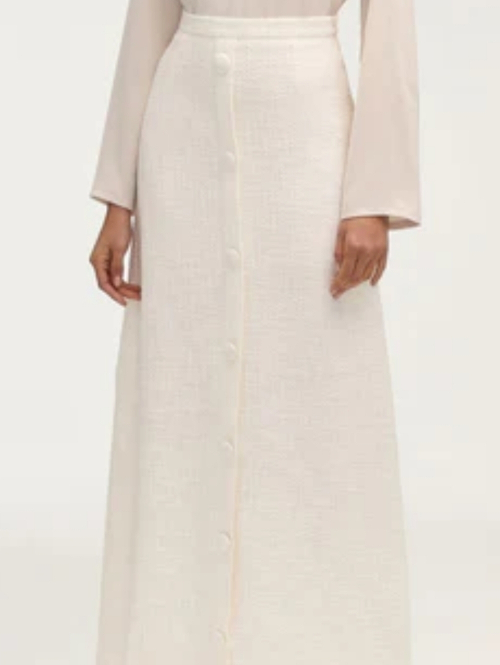 Sophia Tweed Button Front Maxi Skirt - Pearl